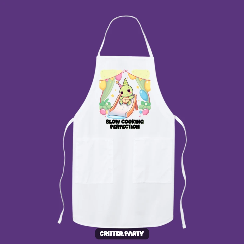Funny Kawaii Turtle Party Slide Apron: Happy Slow Chef Turtle, Hilarious Kitchen Gift