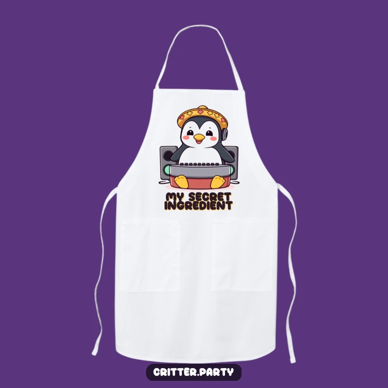 Funny Penguin Sombrero DJ Booth Slide Apron: Cook Up a Party in Style