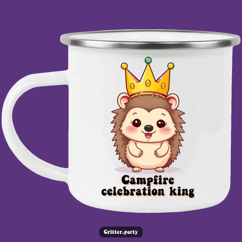 Funny Party Hedgehog Camp Mug - Festive Crown Outdoor Gift