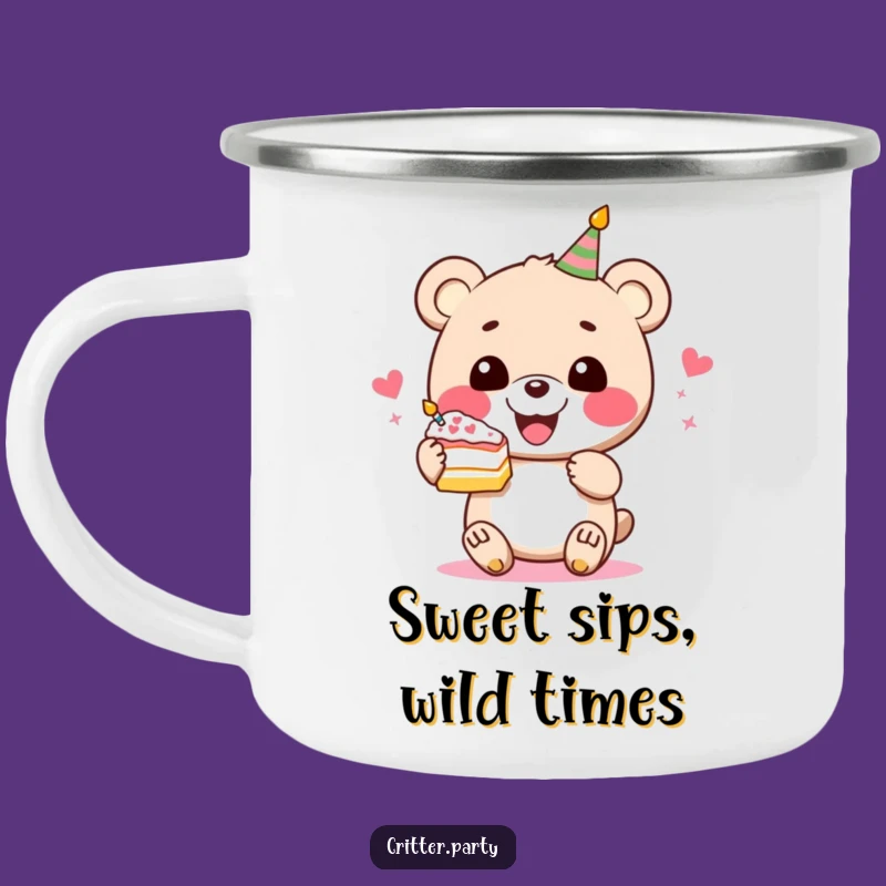 Funny Bear Cake Camping Mug: Festive Glee Bear Outdoors, Great Funny Gift