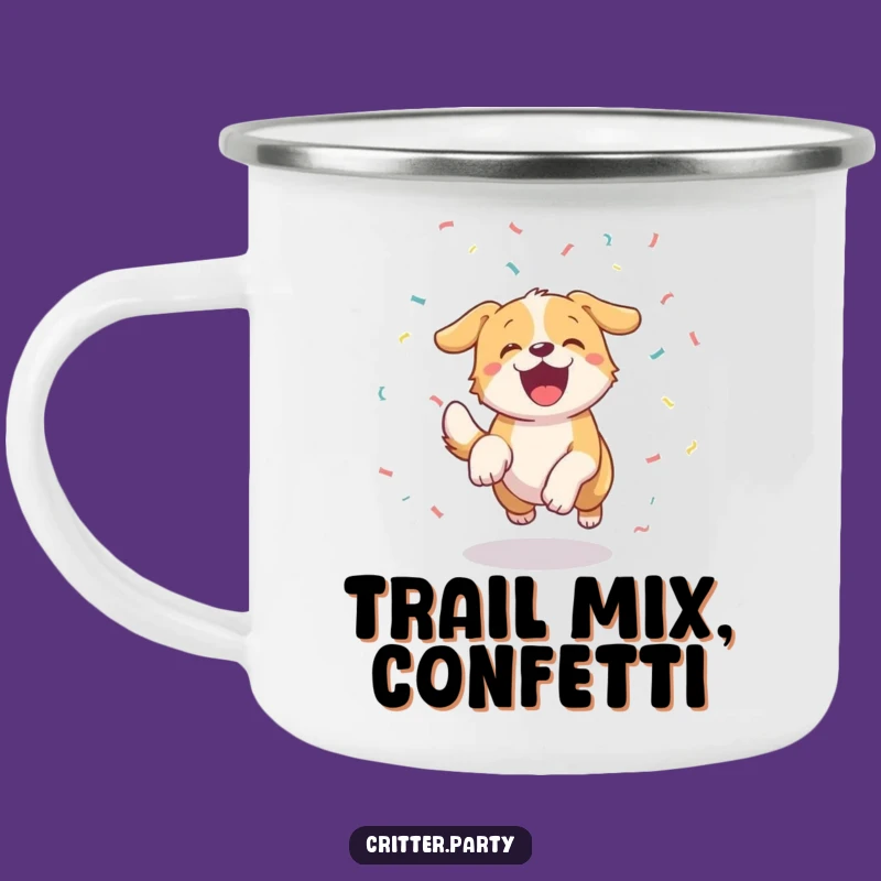 Funny Excited Dog Confetti Camping Mug: Adventure with Canine Cheer