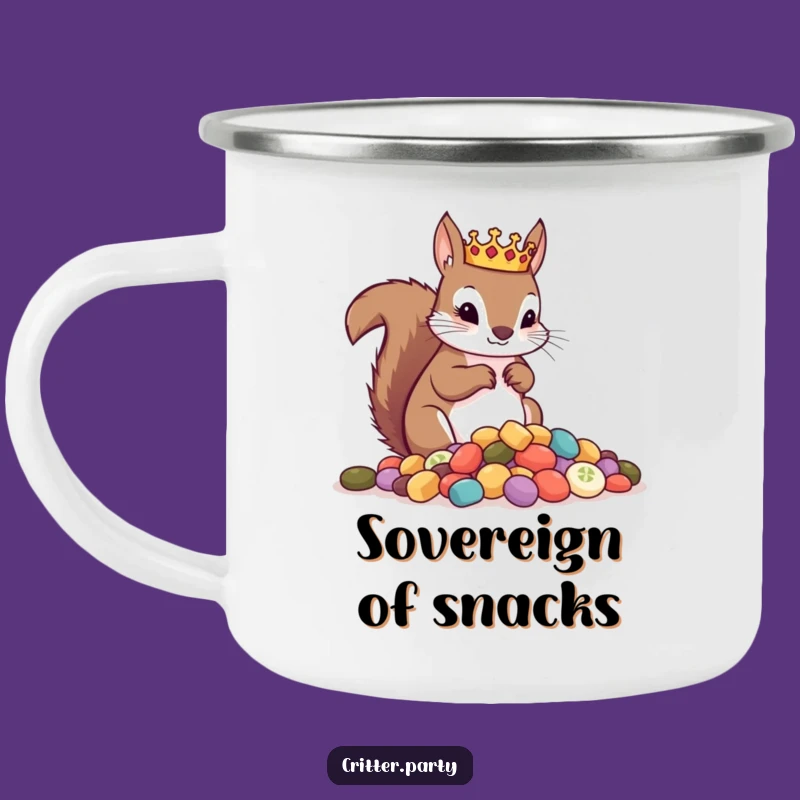 Funny Squirrel King Treats Camping Mug: Royal Sips on the Trail