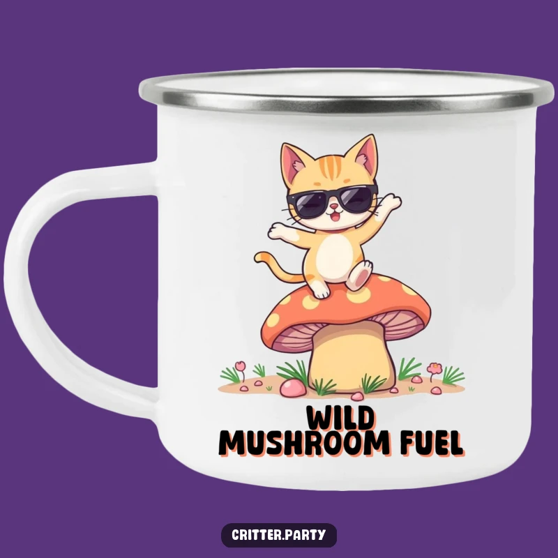 Funny Winking Cat Sunglasses Mushroom Dance Camping Mug: Adventure with Cool Vibes
