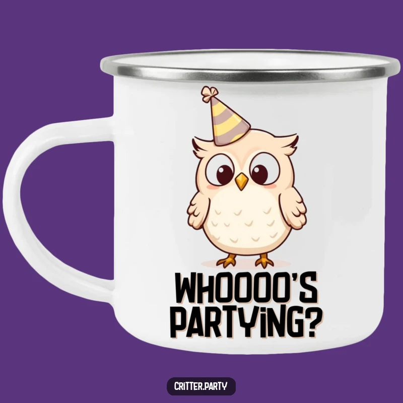 Funny Owl Camping Mug: Sip Your Brew with this Surprised Party Owl