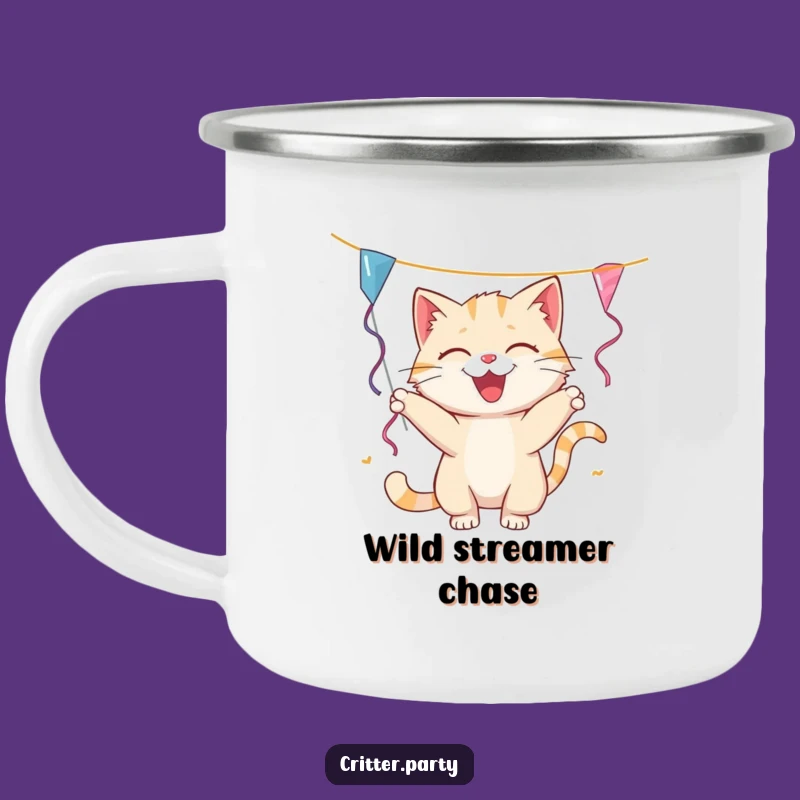 Durable Funny Cat Streamer Camping Mug: Enjoy Your Brew with Playful Humor