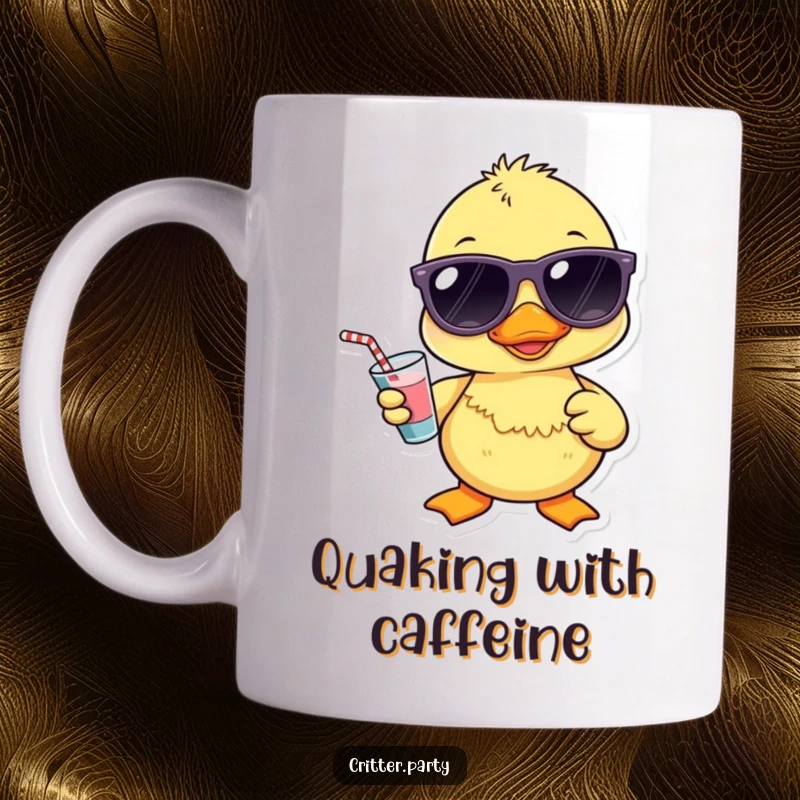 Funny Kawaii duckling wearing sunglasses and holding a tiny drink, exuding coolness on this humorous mug.