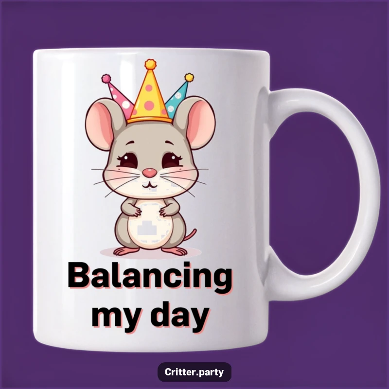 Funny Mouse Hat Balance Mug: Determined Rodent's Party Trick, Perfect Quirky Gift!