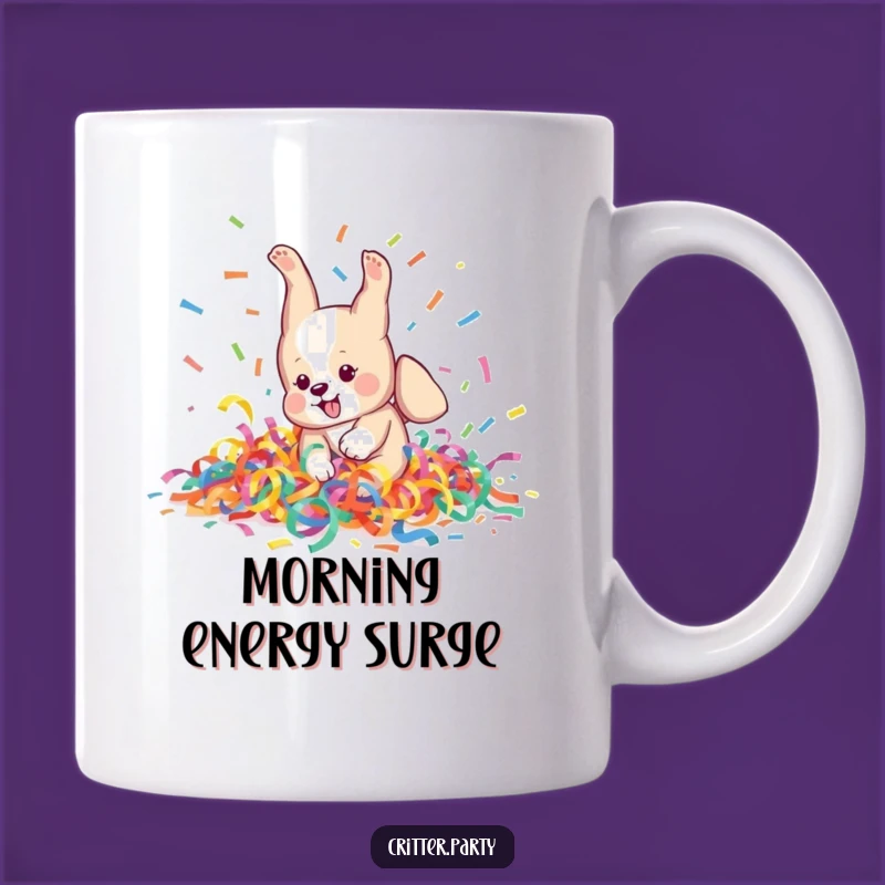 Funny Puppy Somersault Mug: Playful Pup's Streamer Fun, Perfect Gift!