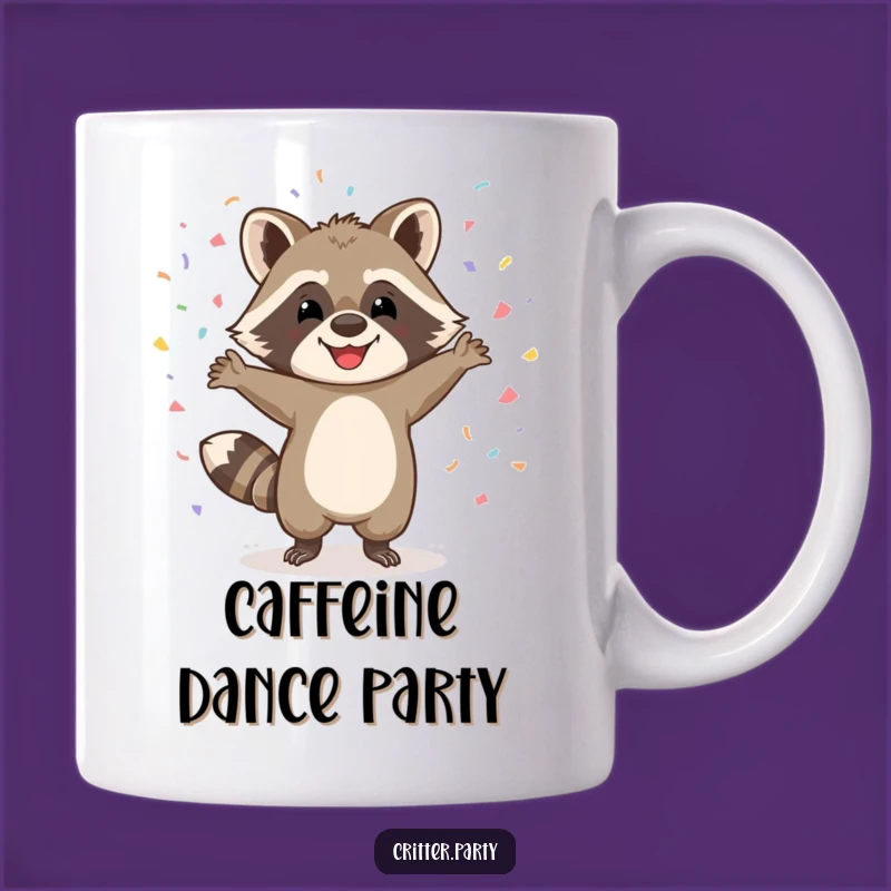Funny Raccoon Dancing Mug - Wild Dance & Confetti Design, Perfect Funny Gift for Fun Lovers