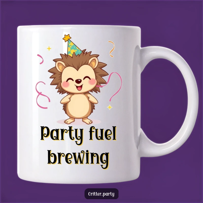 Funny Hedgehog Party Mug - Juggling Streamers Design, Perfect Funny Gift for Celebrations