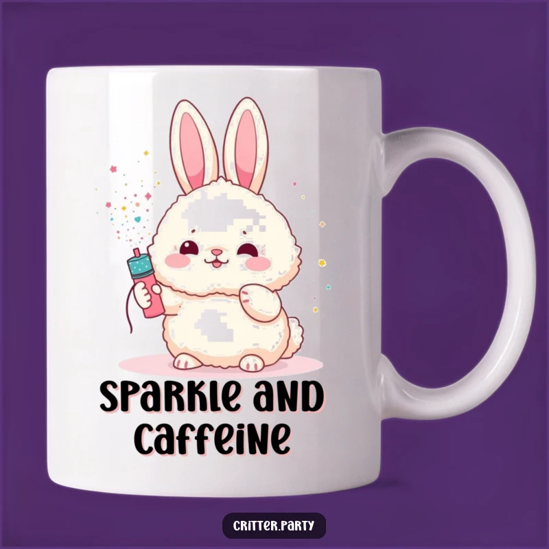Funny Bunny Glitter Mug: Fluffy Character Celebrating with a Party Popper