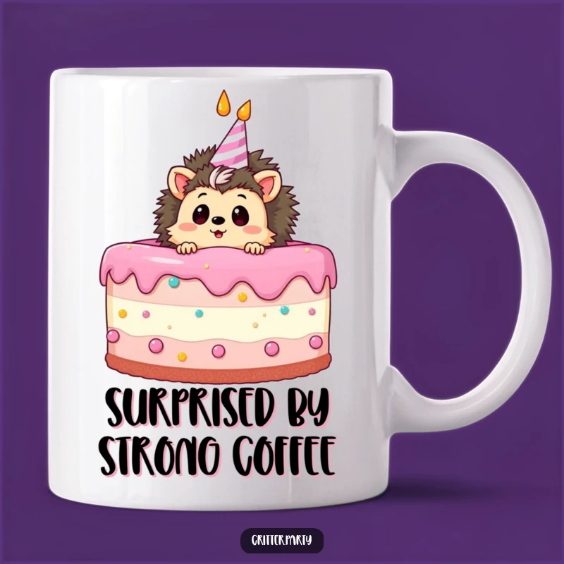 Funny Hedgehog Cake Mug: Curious Hedgehog Surprised, Perfect Birthday Gift Mug