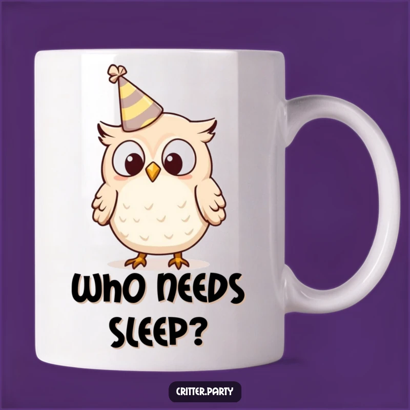 Funny Surprised Owl Mug: Tiny Party Hat Trouble for a Hilarious Gift