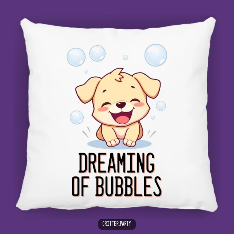 Funny Puppy Pillow: Playful Pup Chasing Bubbles, Comfy & Hilarious Accent
