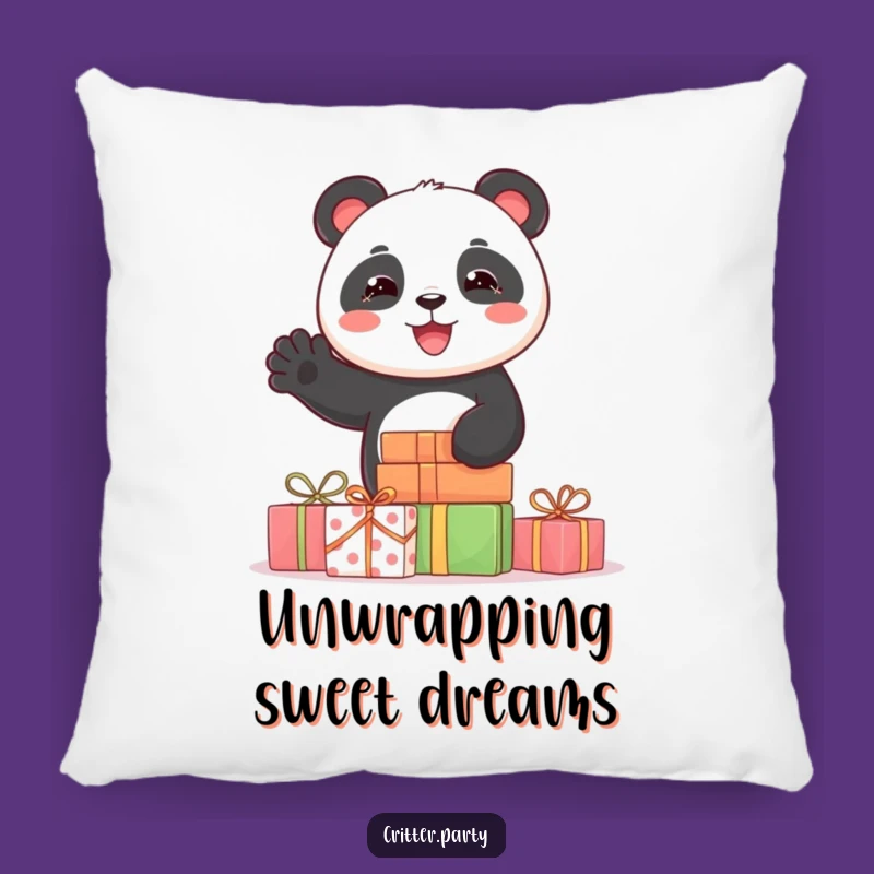 Funny Panda Pillow: Joyful Panda Waving from Presents, Comfy & Hilarious Accent