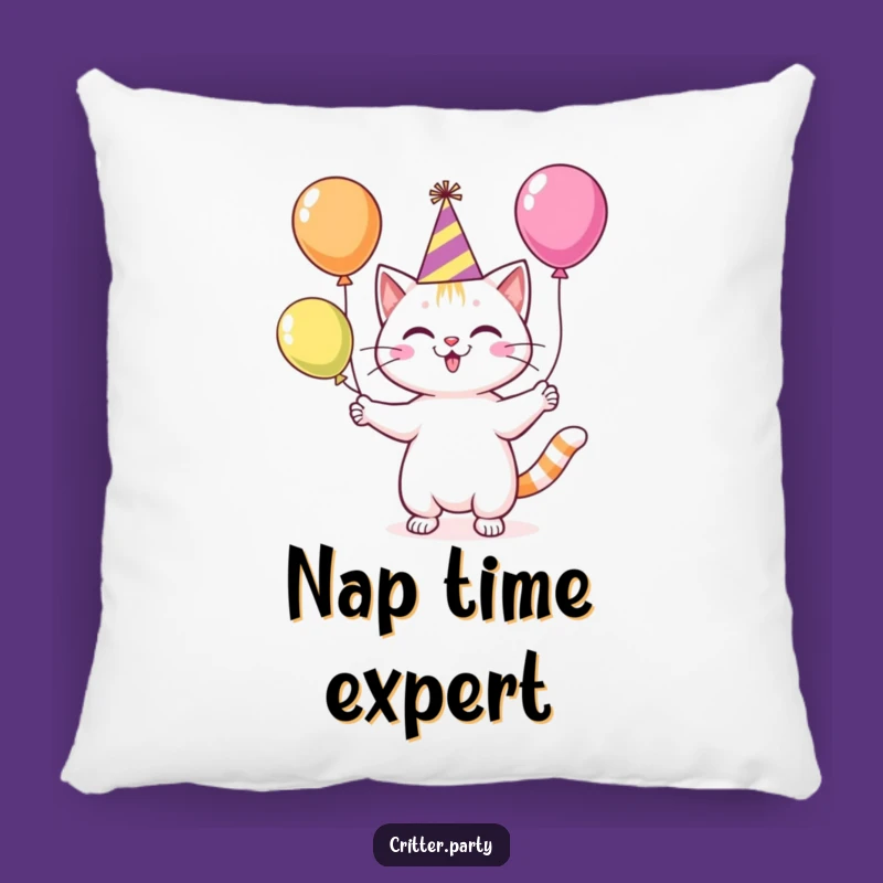 Funny Cat Juggling Balloons Pillow: Hilarious Accent for Cozy, Cheerful Spaces