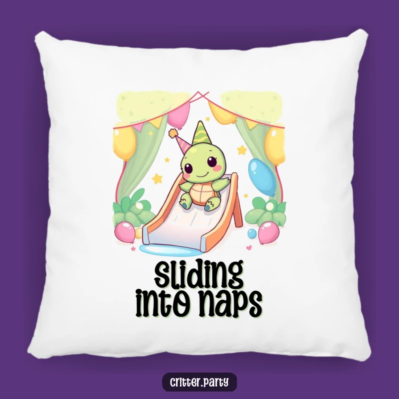 Funny Kawaii Turtle Party Slide Pillow: Cozy Happy Turtle Cushion, Hilarious Decor Gift
