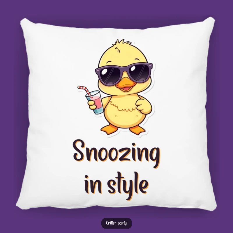 Funny Kawaii Duckling Sunglasses Pillow: Cozy Cool Drink Duck Cushion, Hilarious Decor Gift