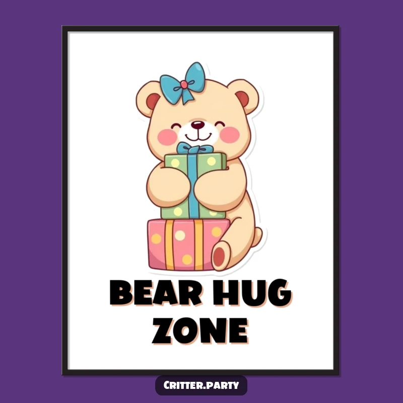 Funny Bear Hugging Presents Digital Art: Instant Funny Decor for Your Walls