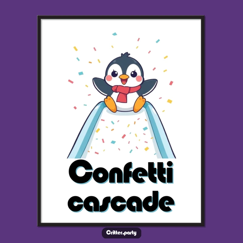 Funny Penguin Slide Digital Art: Instant Joyful Celebration Print