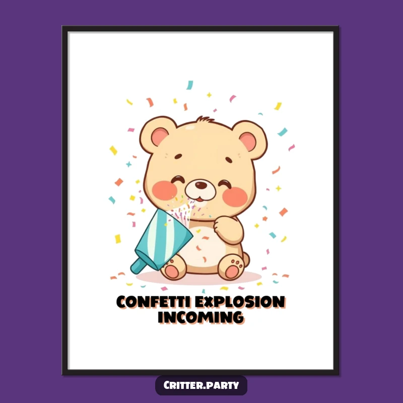 Funny Bear Cub Digital Art Print: Celebrate Your Space with This Confetti Party Design