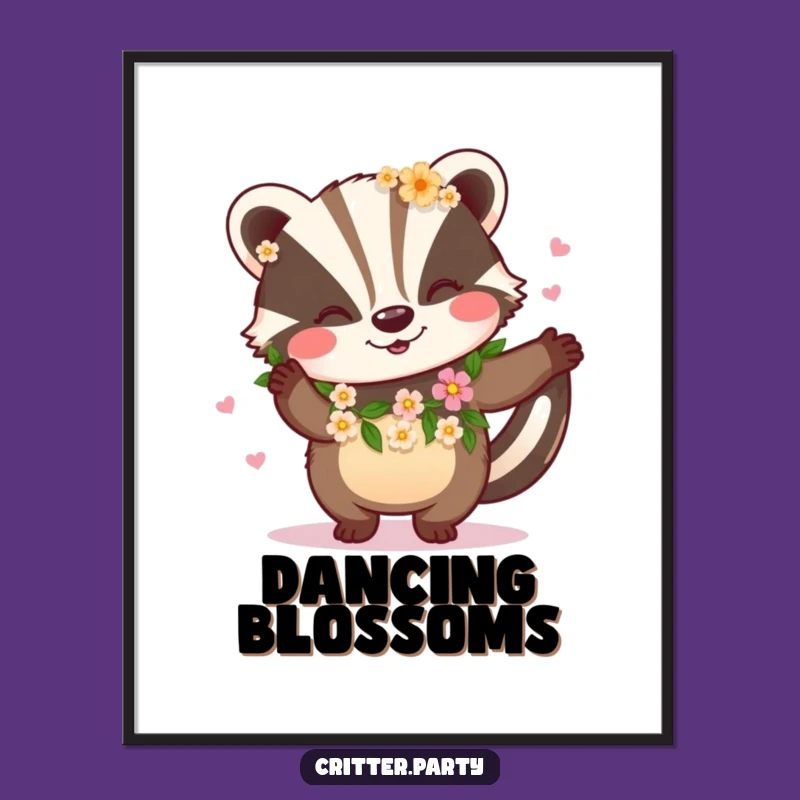 Funny Badger Flower Dance Digital Art: Instant Nature's Joy Print