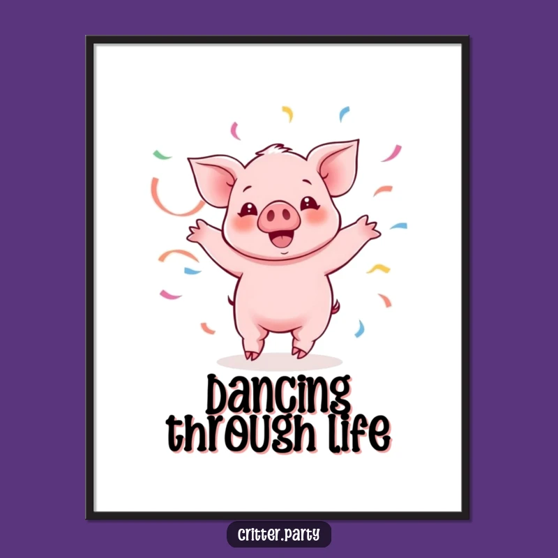 Funny Kawaii Piglet Twirling Digital Art: Streamer Piggy Print, Hilarious Gift Download