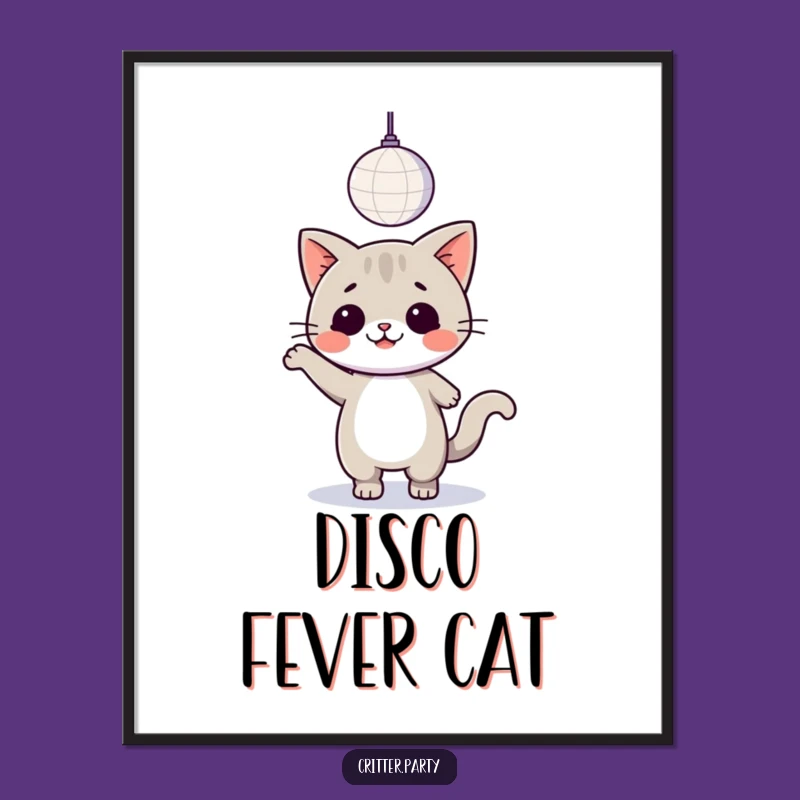 Funny Kawaii Cat Digital Print: Printable Disco Dancer Art Gift