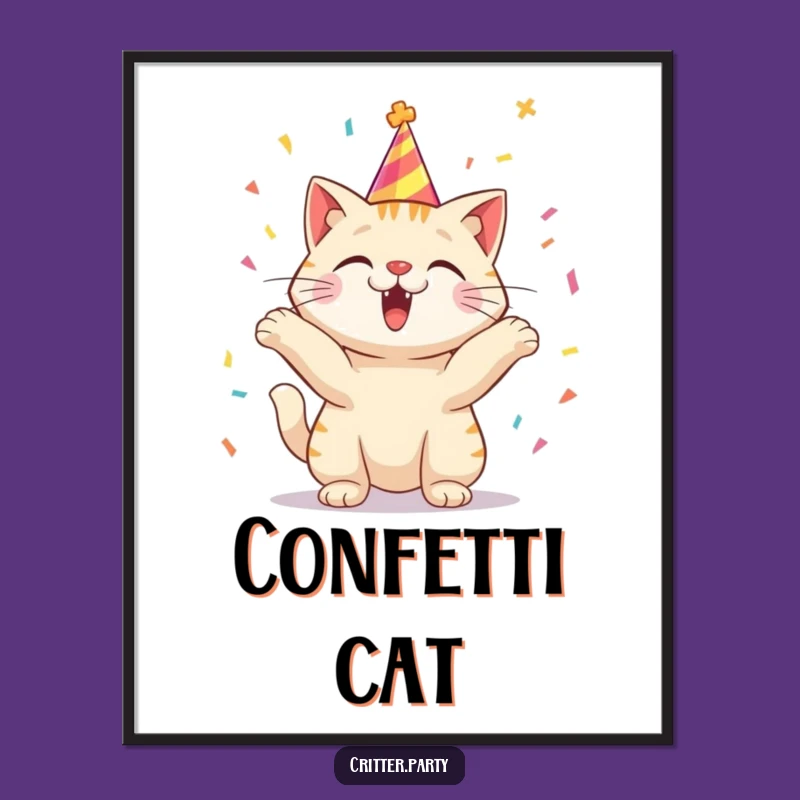 Funny Art Print: Cat's Confetti Blast, Instant Funny Gift Download!