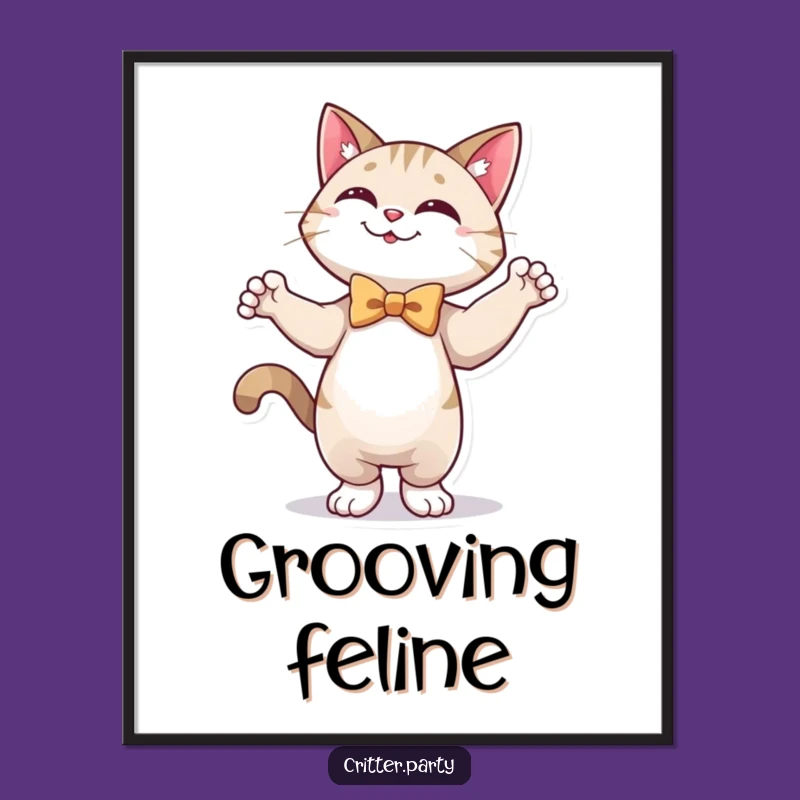 Funny Cat Digital Art: Happy Cat Dancing in Bow Tie, Instant Joyful Decor