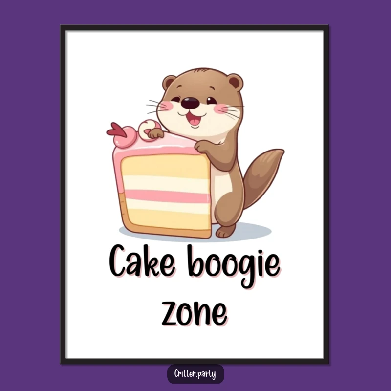 Funny Otter Cake Dance Digital Print: Instant Joy with Hilarious Otter Celebration Art