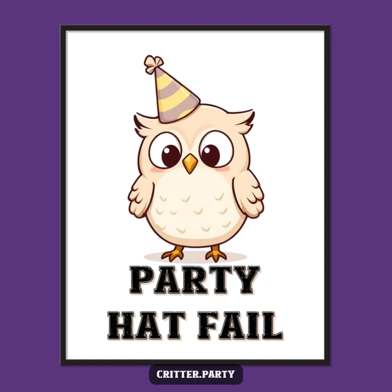 Funny Owl Digital Art: Instant Download of Surprised Party Hat Owl