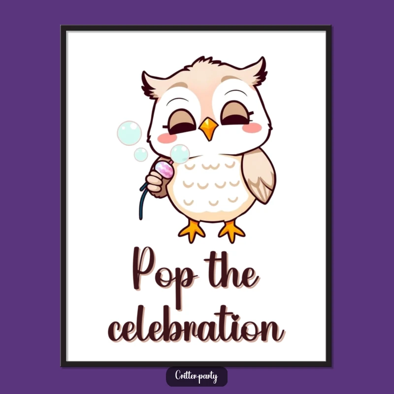 Funny Owl Party Digital Art: Bubble Bliss, Perfect Instant Decor