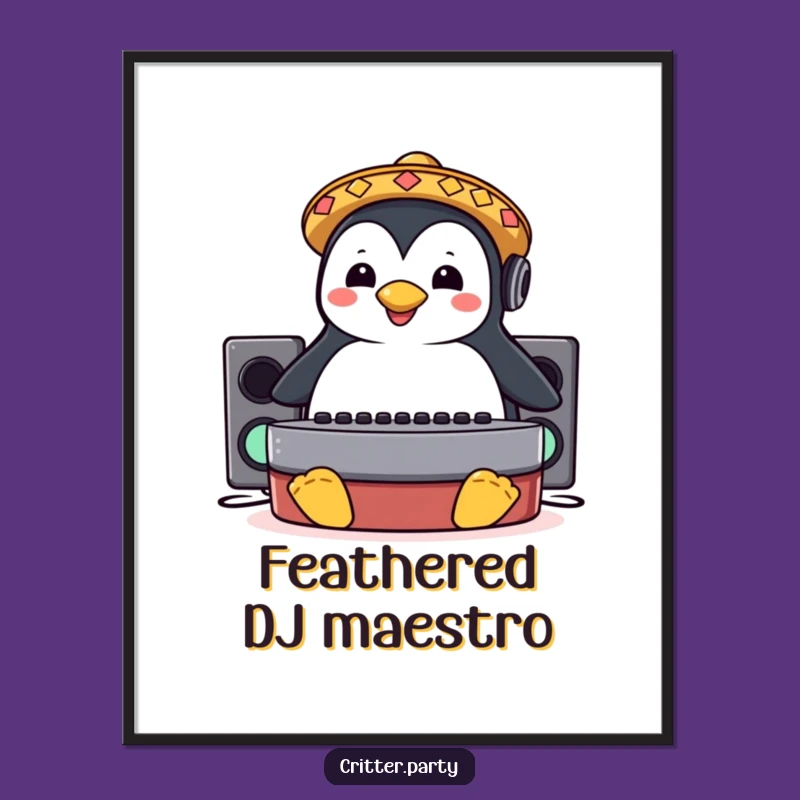 Funny Penguin Sombrero DJ Booth Slide Digital Print: Instant Party Decor