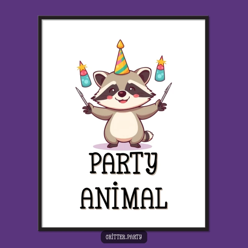 Funny Raccoon Juggling Horns Digital Art: Instant Festive Decor