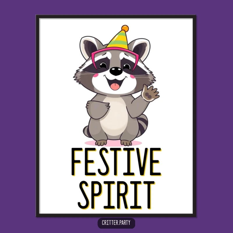 Funny Raccoon Party Mask Digital Art: Happy Clapping Character Print