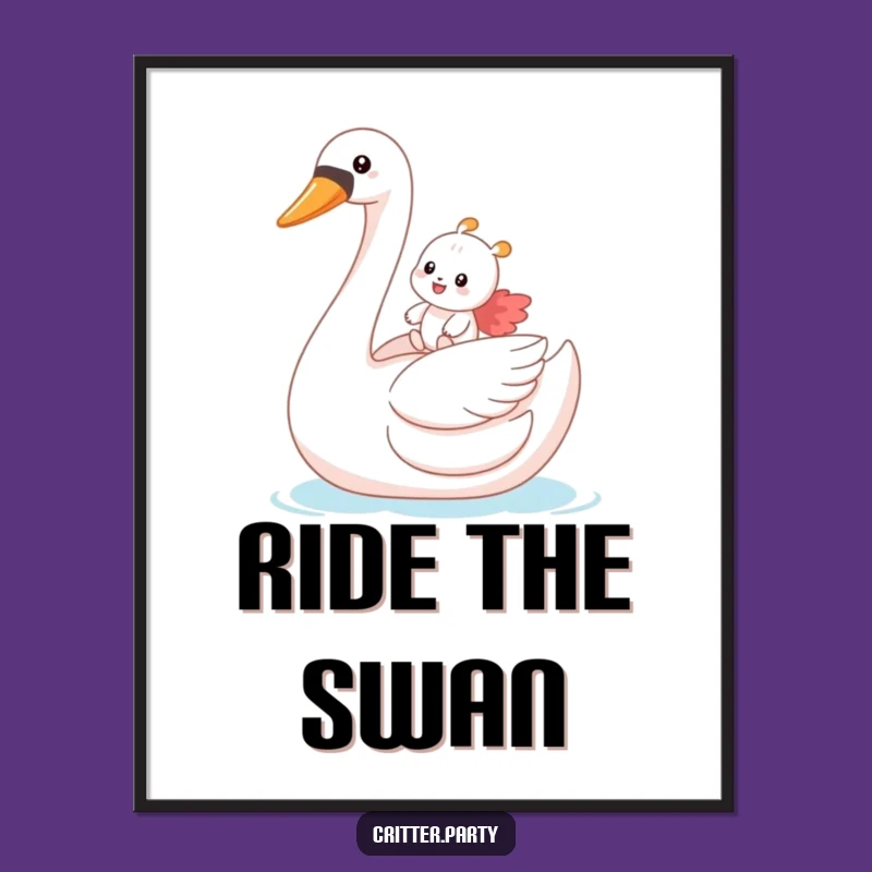 Funny Swan Rider Digital Art: Instant Joyful Adventure for Your Walls!