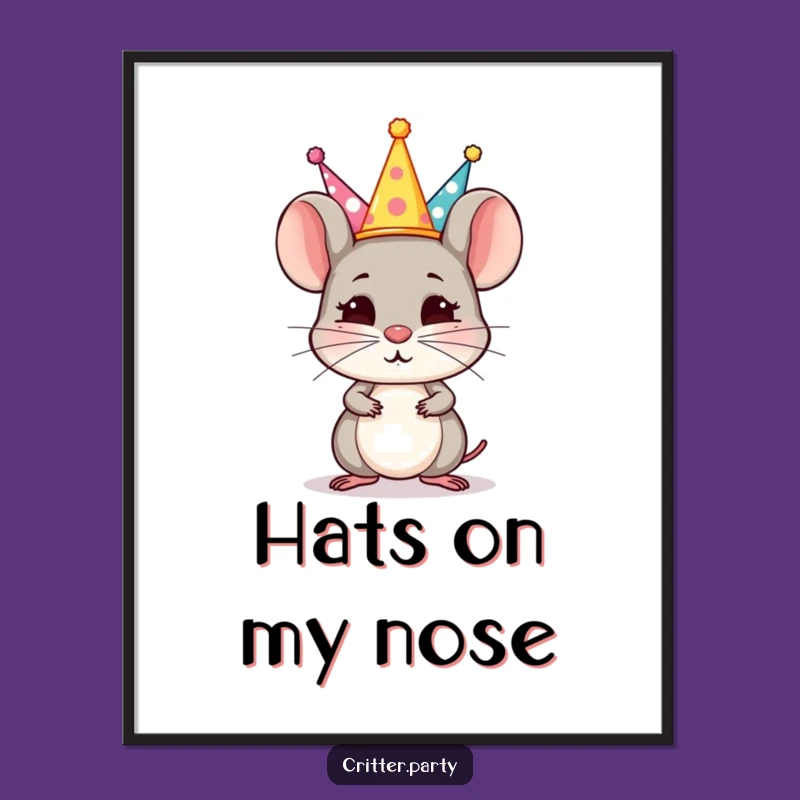 Funny Mouse Hat Balance Art Print: Rodent's Party Trick, Instant Charm!
