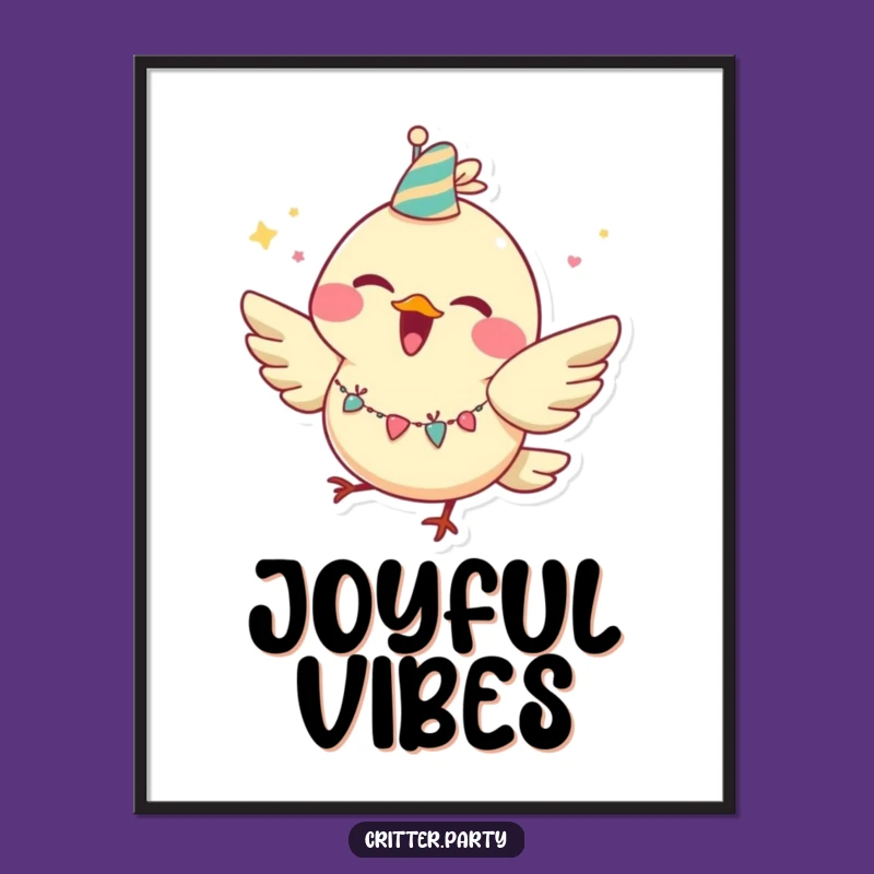 Funny Joyful Bird Party Digital Art: Hilarious Fluttering Character Print