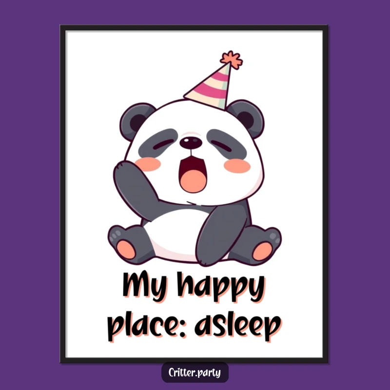 Funny Sleepy Panda Yawning Party Hat Digital Art - Instant Hilarious Decor!