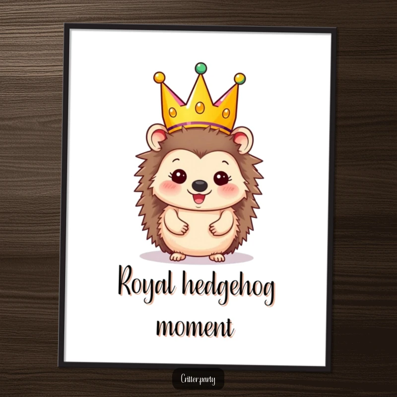 Funny Digital Art: Happy hedgehog character wearing a festive party crown, embodying cheerful celebration.
