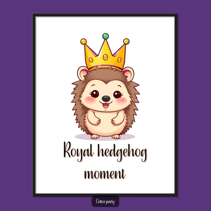 Funny Hedgehog Party Art Print - Festive Crown Wall Decor