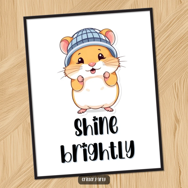 Funny hamster digital art print of a cute character wearing a miniature disco ball helmet, striking a silly disco pose.