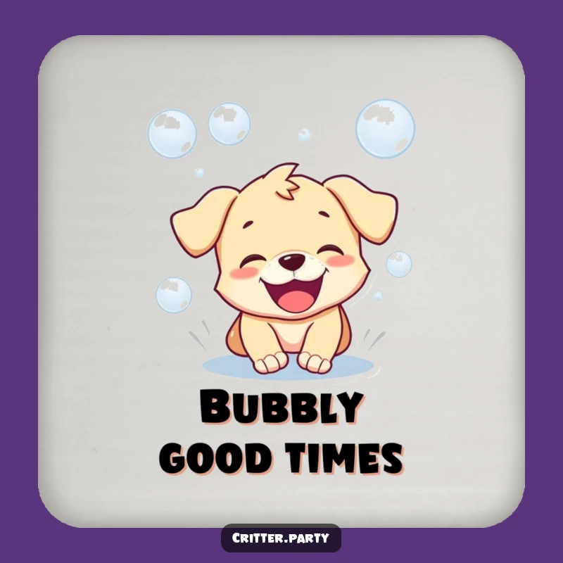 Funny Puppy Coasters: Playful Pup Chasing Bubbles, Protect Surfaces with Humor