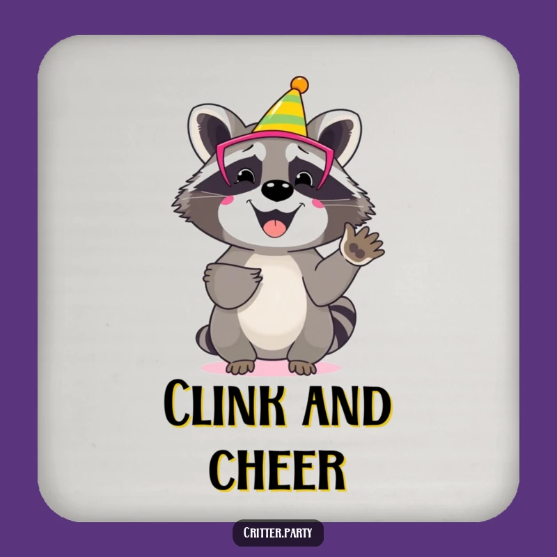 Funny Raccoon Party Mask Drink Coaster: Protect Surfaces with Fun