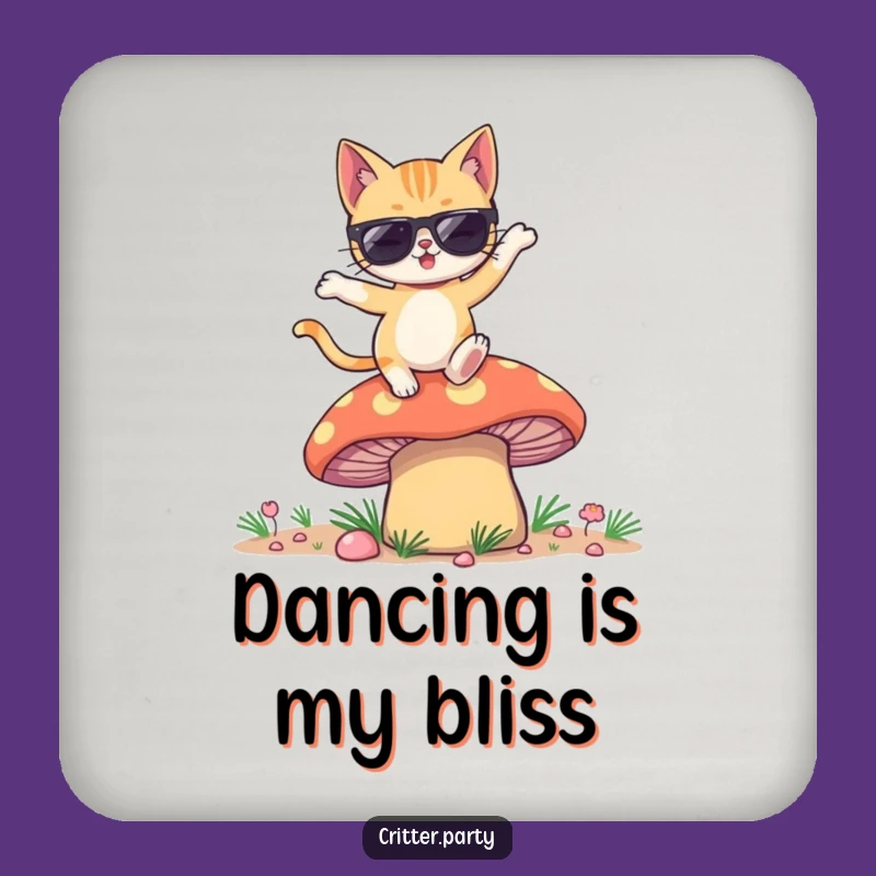 Funny Winking Cat Sunglasses Mushroom Dance Coaster: Protect Surfaces with Style