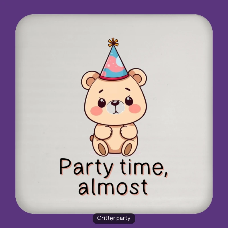 Funny Bear Party Hat Coaster: Protect Surfaces with Hilarious Charm