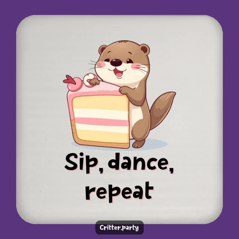 Funny Otter Cake Dance Coasters: Protect Surfaces with Hilarious Otter Party Flair