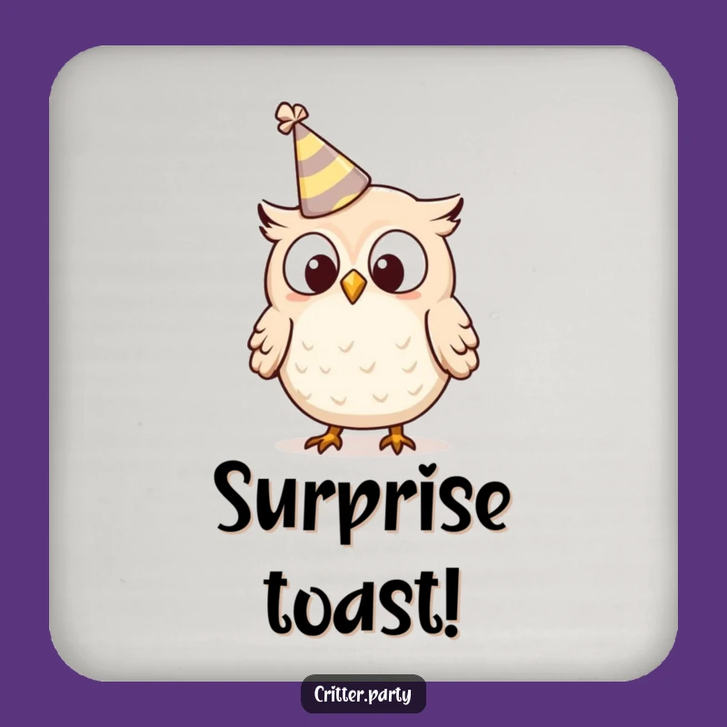 Funny Owl Coaster: Protect Surfaces with this Surprised Party Hat Design