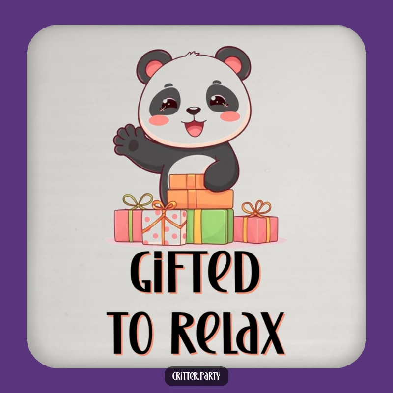 Funny Panda Coasters: Joyful Panda Waving from Presents, Protect Surfaces with Humor
